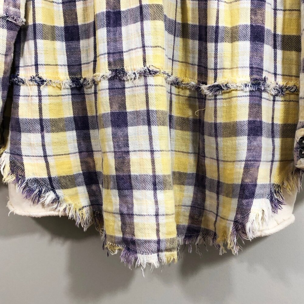 FP We the Free Calico Basin Distressed Yellow & Blue Hoodie Shacket OB9992328 S - Picture 14 of 16